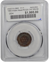 1883 Indian Head PCGS CAC BN 66