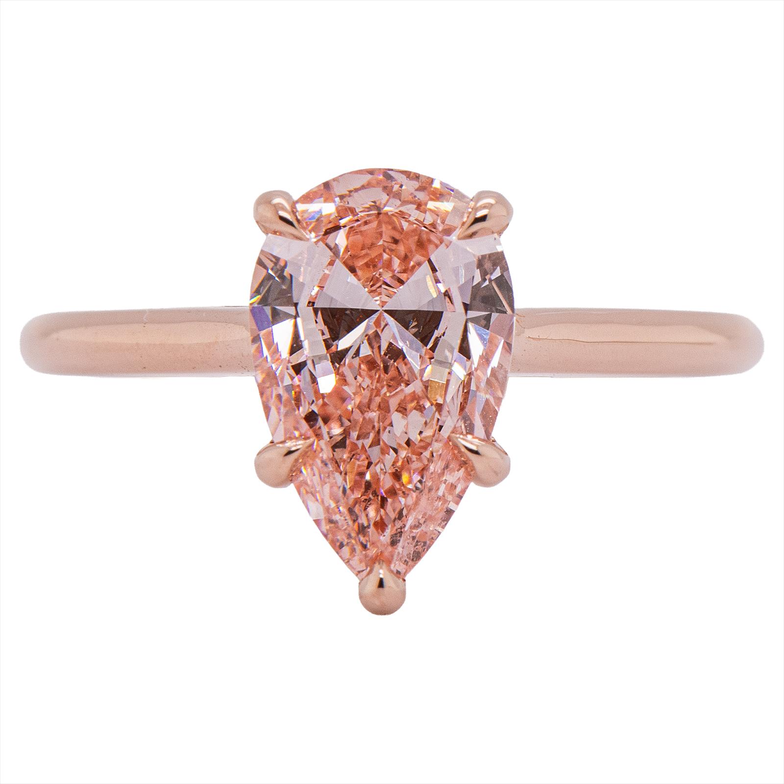 14KR 2CT FANCY VIVID PINK PEAR SHAPED ENGAGEMENT RING - LGD783635742 - SIZE 6 1/2  