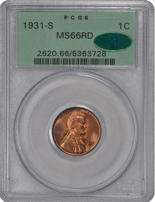 1931-S Lincoln PCGS (CAC) RD 66 