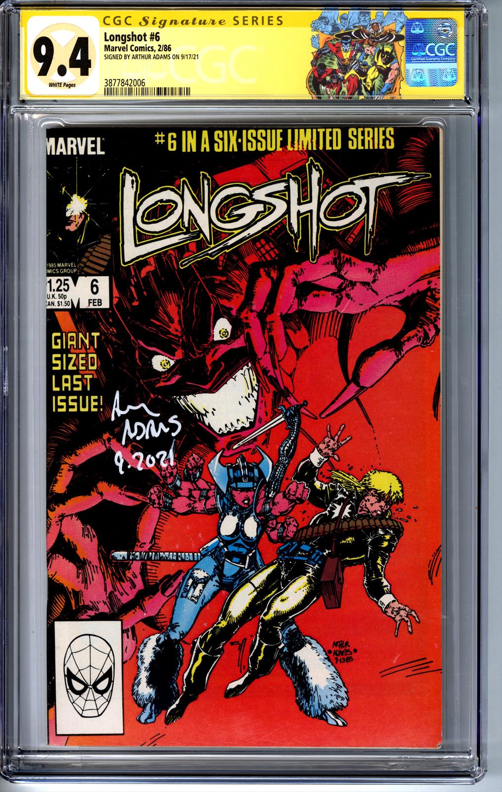 Longshot #6 CGC 9.4 Signature Series Signed by Arthur Adams 