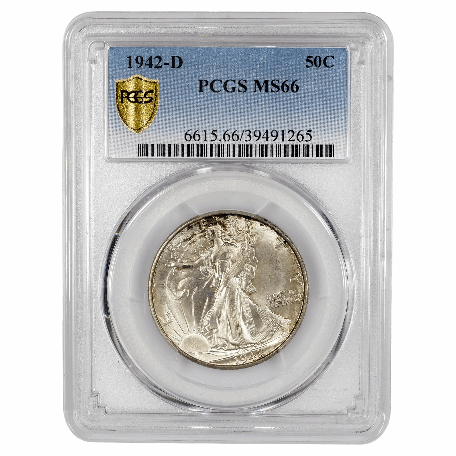 1942-D Walking Liberty Half Dollar 50C PCGS MS 66