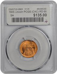 1945 Lincoln PCGS (CAC) RD 66 