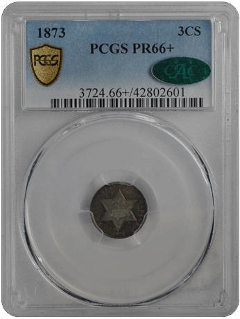 1873 3CS Three Cent Silver PCGS  (CAC) #3241-4 PR66+