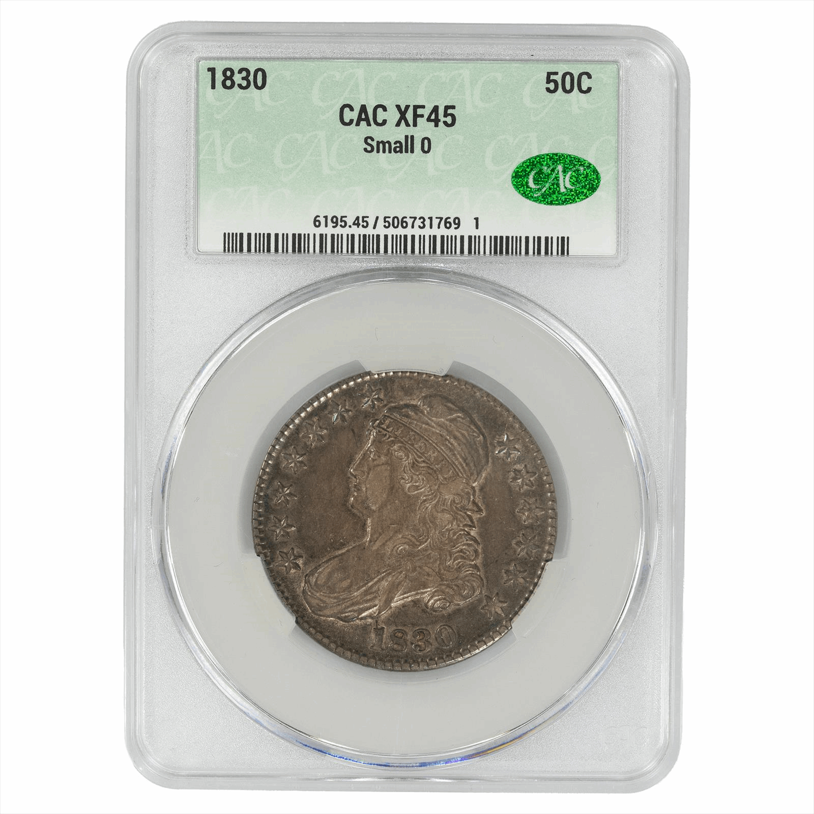 1830 Small 0 Capped Bust Half Dollar 50C  XF 45 CAC