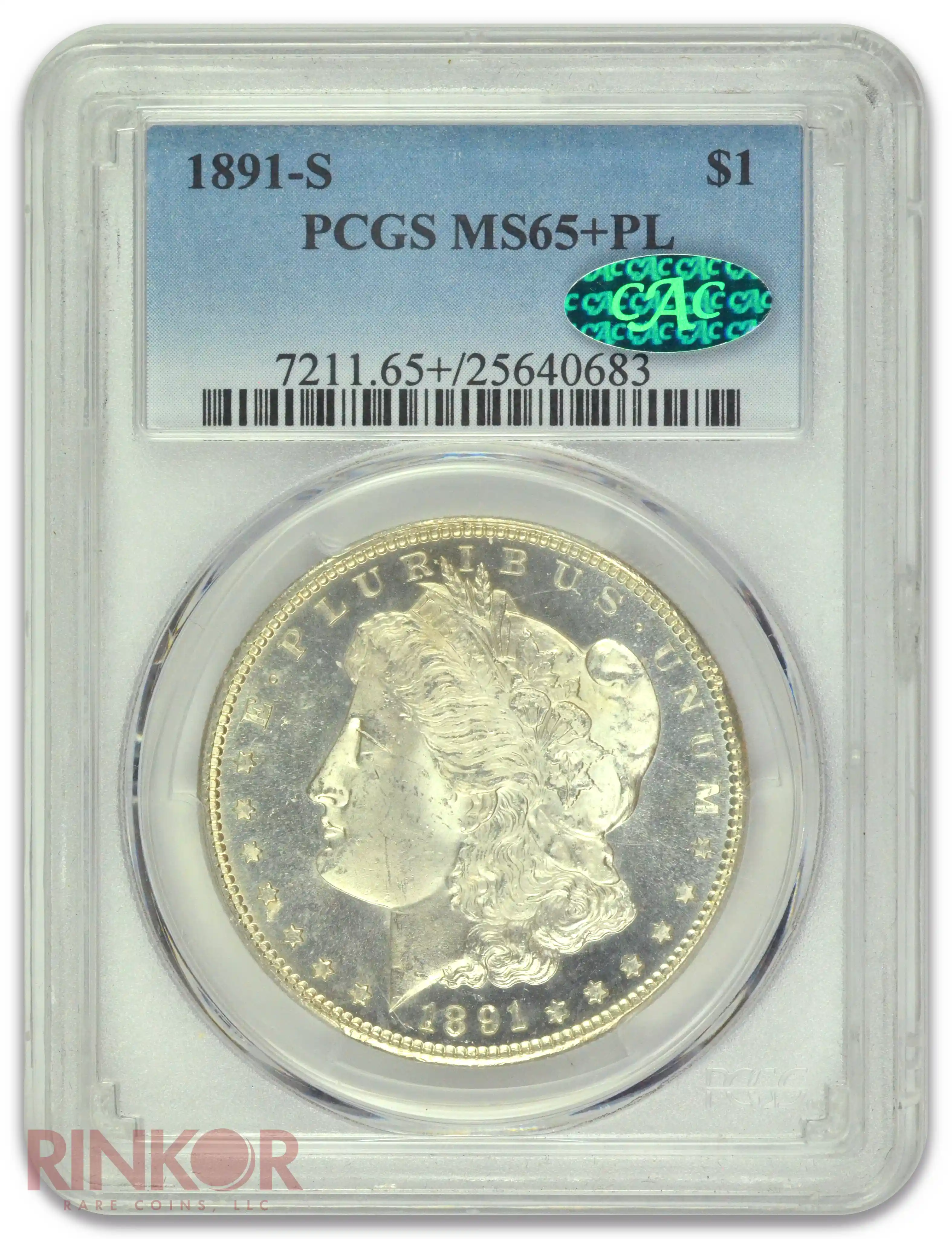 1891-S $1 Morgan Dollar PCGS MS 65+ PL CAC