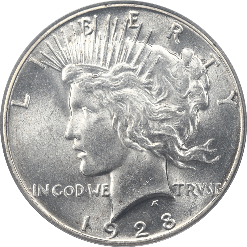 1928 Silver Peace Dollar $1 PCGS AU58 - Nice White Coin, Key Date 