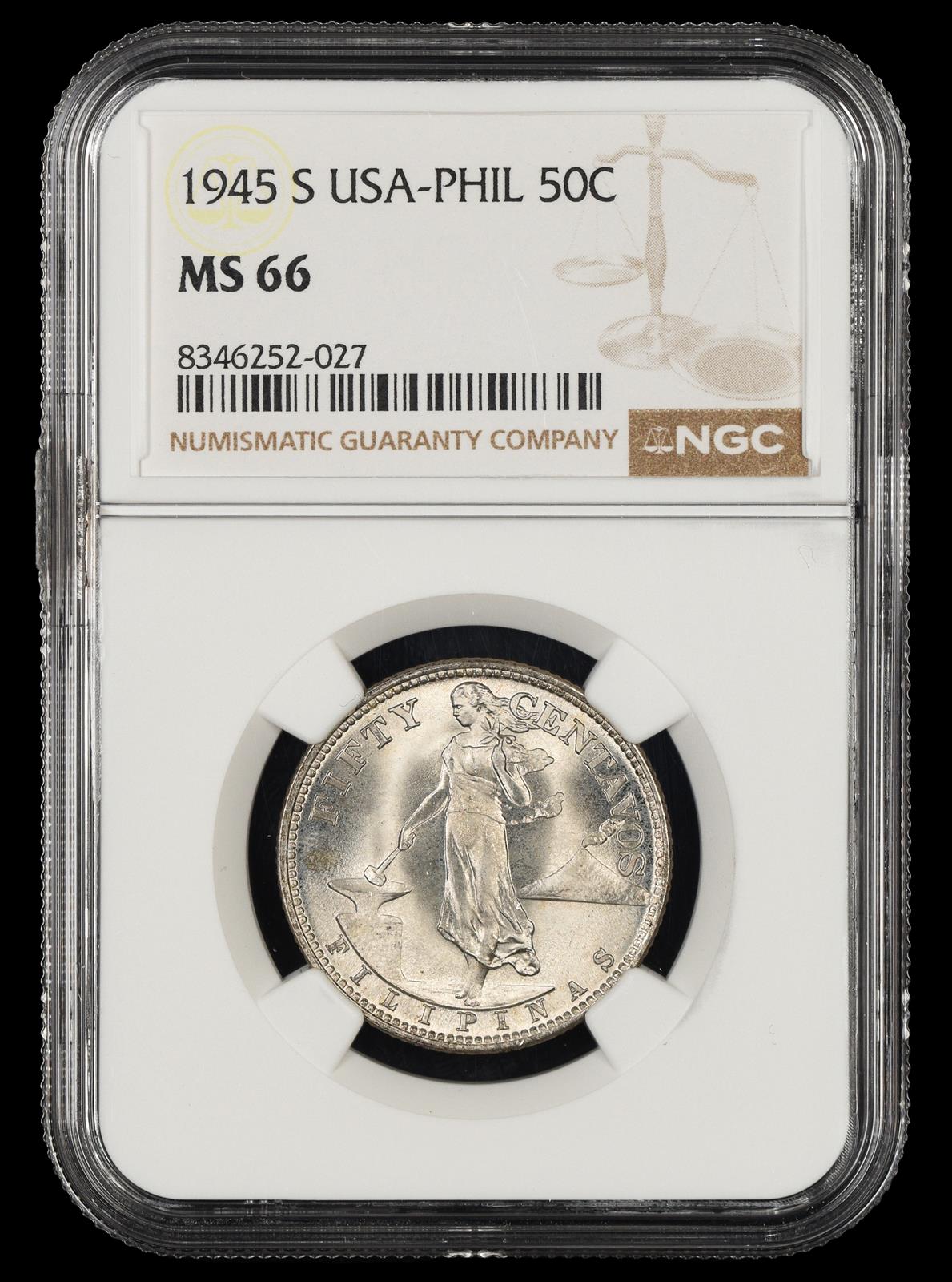 1945 S Philippines 50 Centavos NGC MS66