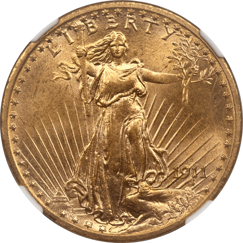 1911-D St. Gaudens $20 Gold Double Eagle NGC MS 63 - Nice Lustrous Coin