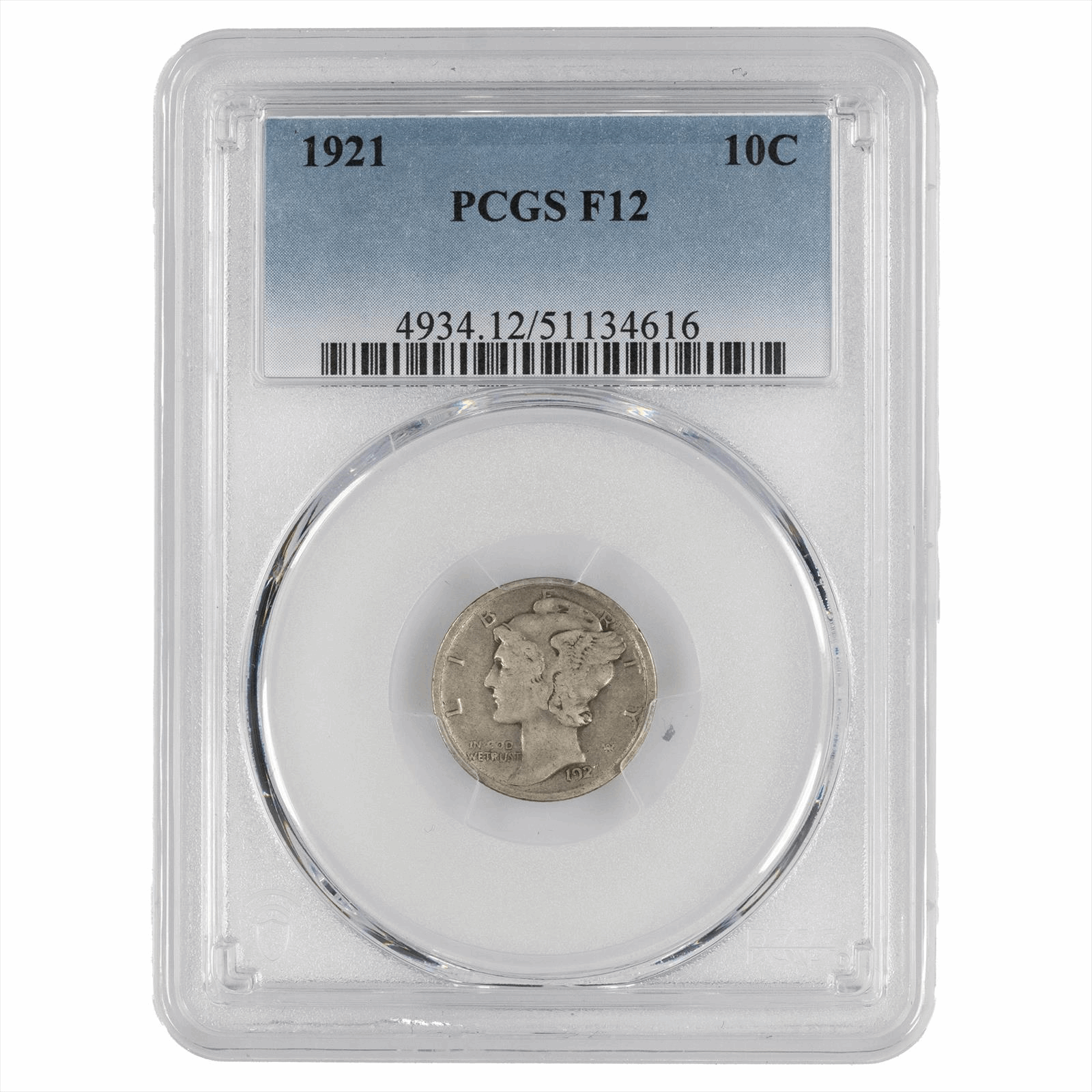 1921 Mercury Dime 10c PCGS F 12 