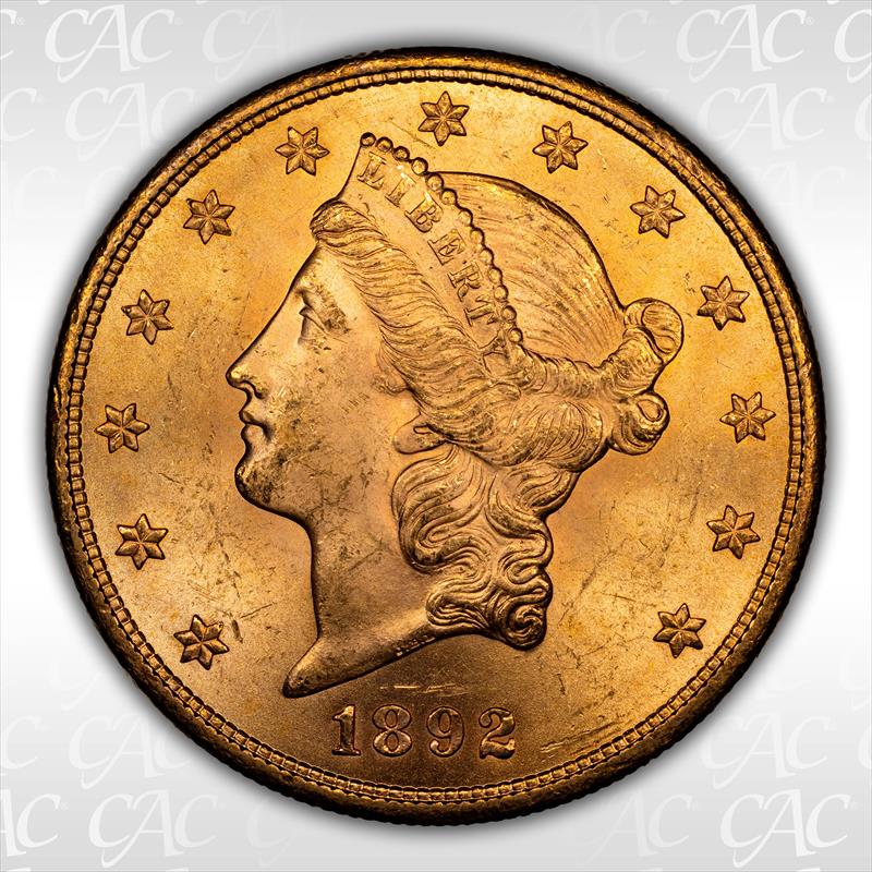 1892-S $20 CACG MS 62 