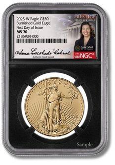 2025 $50 1oz. Burnished American Gold Eagle, FDI, MS70, NGC, Anna Cabral 