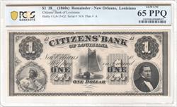 Haxby # LA-15-G2 18__ (1860s) $1 Citizens Bank Louisiana PCGS 65PPQ 