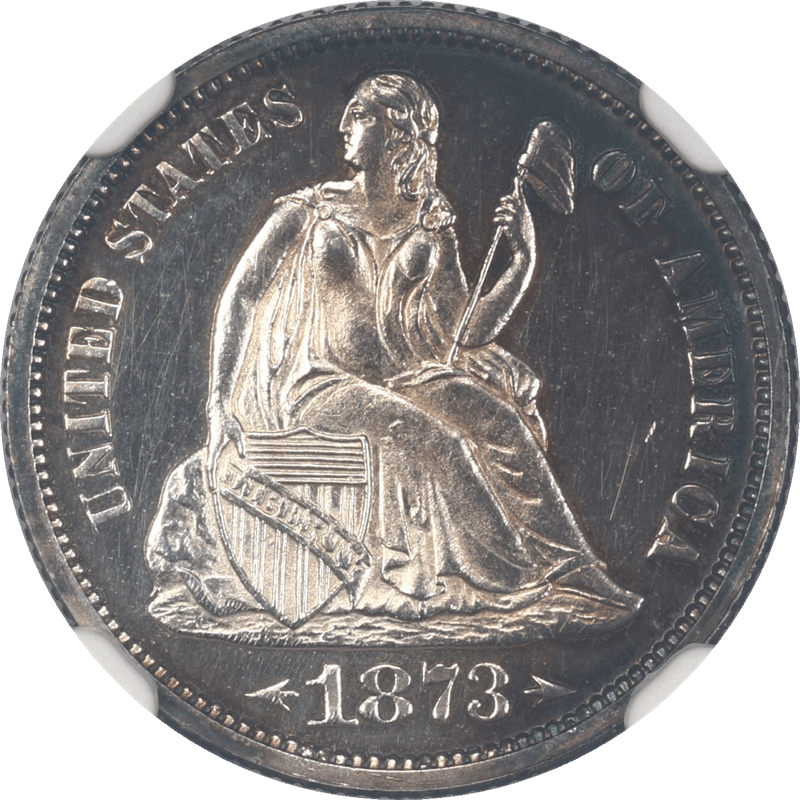 1873 Liberty Seated Dime 10c NGC PR 64 * with Arrows - Lovely