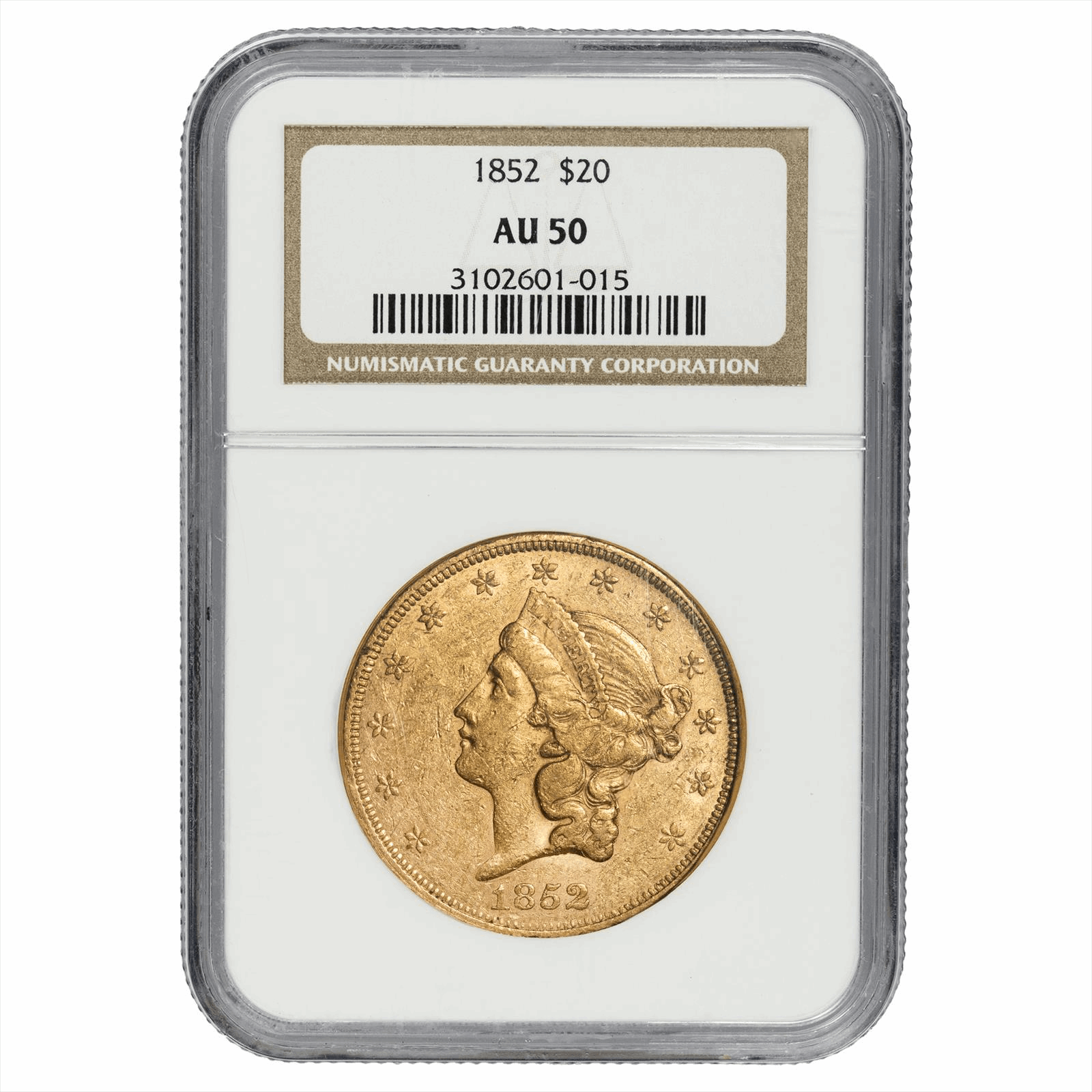 1852 Liberty Head Gold Double Eagle $20 NGC AU 50