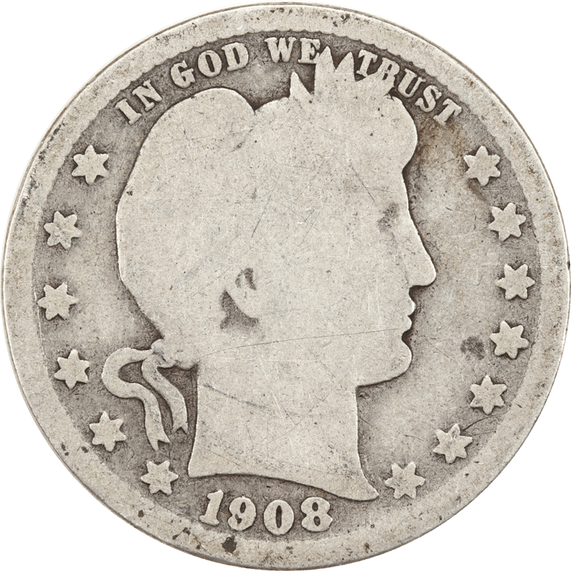 1908-D Barber Quarter 25C Circulated, Good