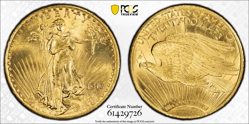 1913-S $20 PCGS MS 63
