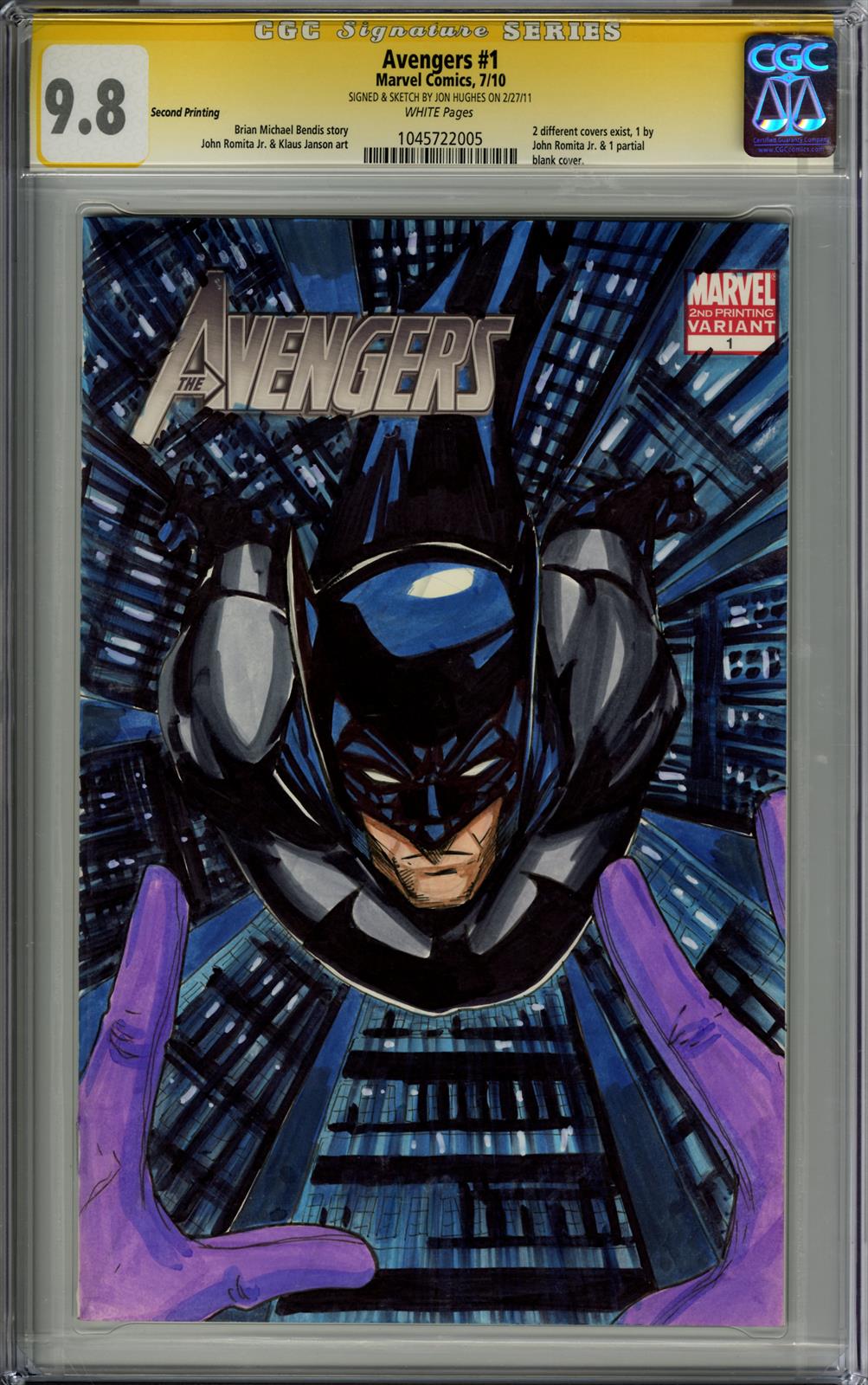Avengers #1 CGC Signature Series 9.8 (Marvel, 2010) Signed & Sketch by Jon Hughes 