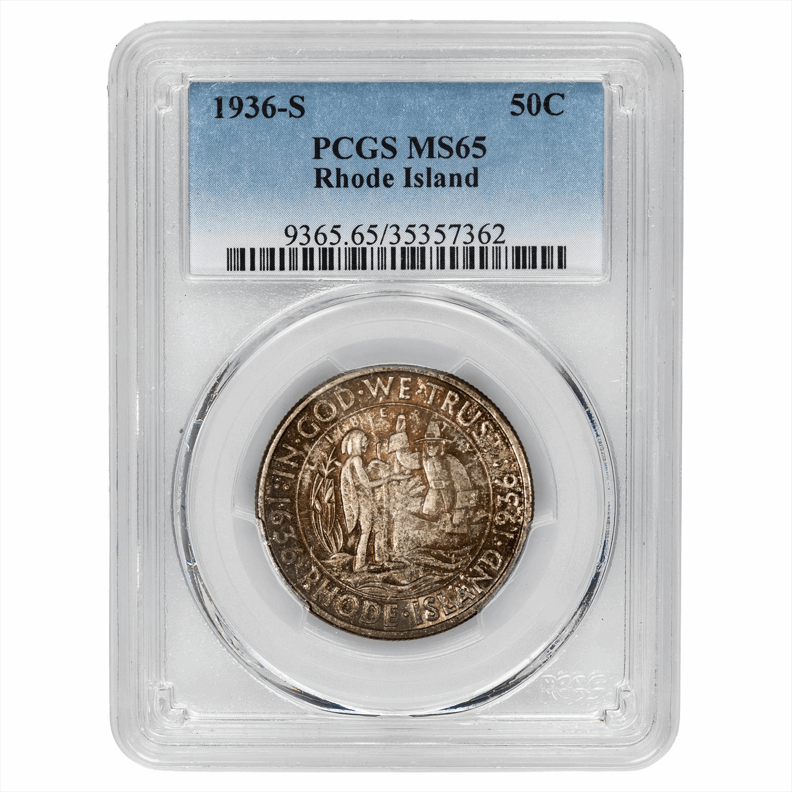1936-S Rhode Island Commemorative Half Dollar 50C PCGS MS 65