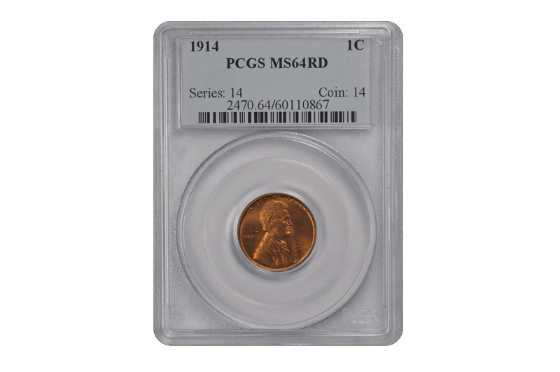 1914 1C Lincoln Cent - Type 1 Wheat Reverse PCGS RD #3689-4 MS64