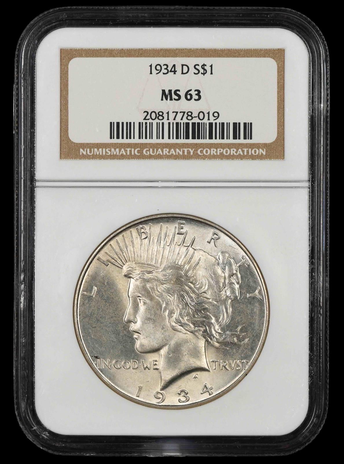 1934 D $1 NGC  MS63