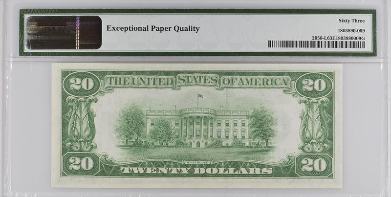 Fr. 2050-L 1928 $20 Federal Reserve BN San Francisco PMG 63 EPQ