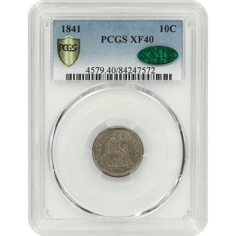 1841 Seated Liberty Dime 10C PCGS and CAC XF40 