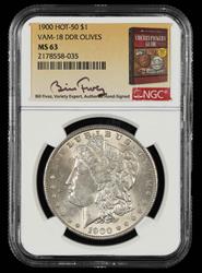 1900 $1 VAM 18 DDR Olives Hot 50 Bill Fivaz Signature Label NGC MS 63