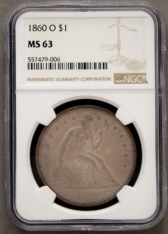 1860-O $1 NO MOTTO NGC MS63