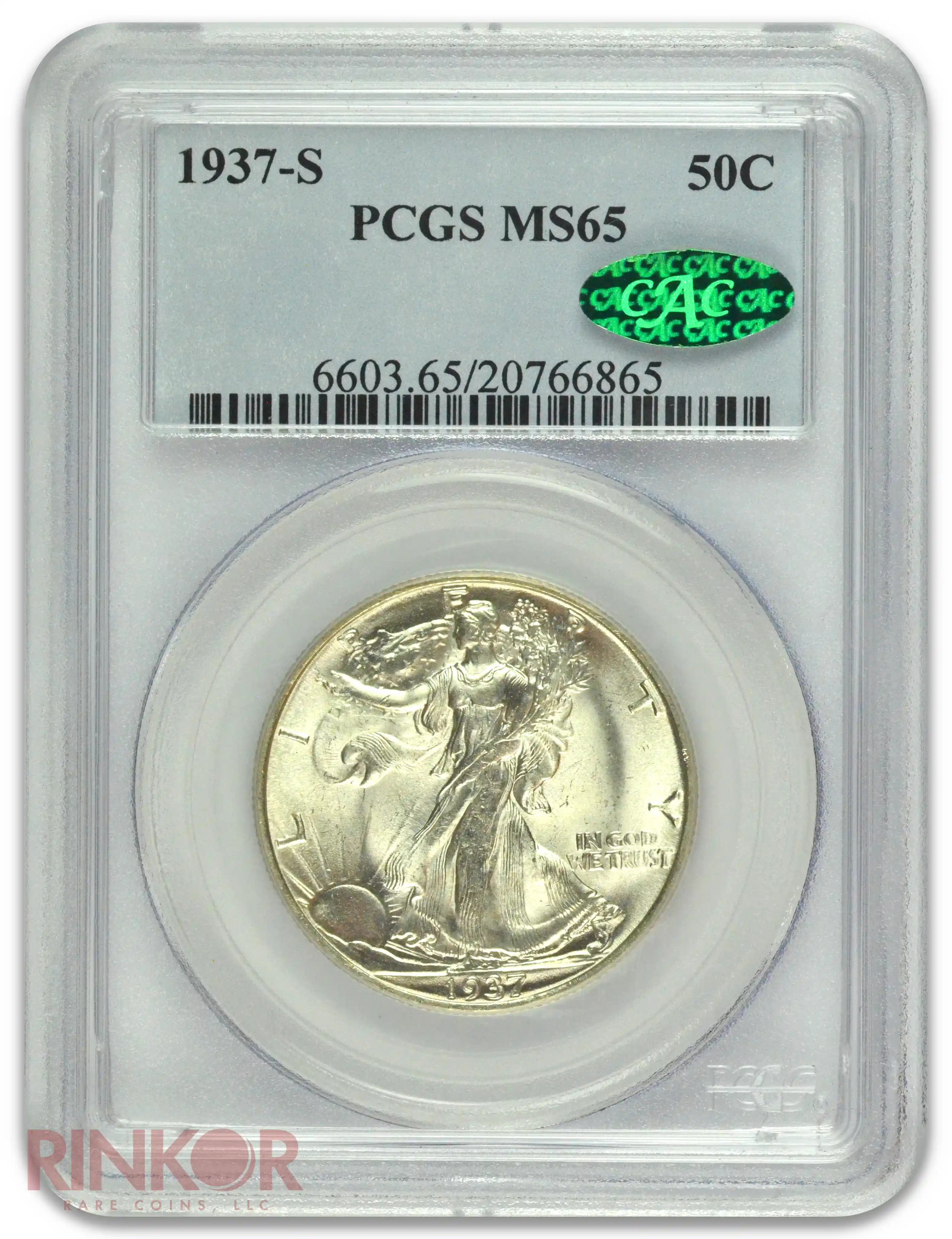 1937-S Walking Liberty Half Dollar PCGS MS 65 CAC