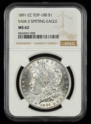 1891 CC $1 VAM 3 Spitting Eagle Top 100 NGC  MS62