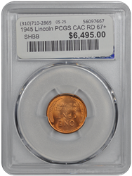 1945 Lincoln PCGS CAC RD 67+