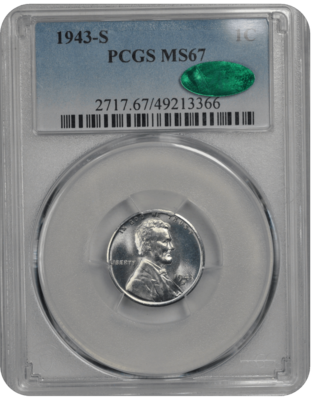 1943-S Lincoln PCGS CAC MS 67