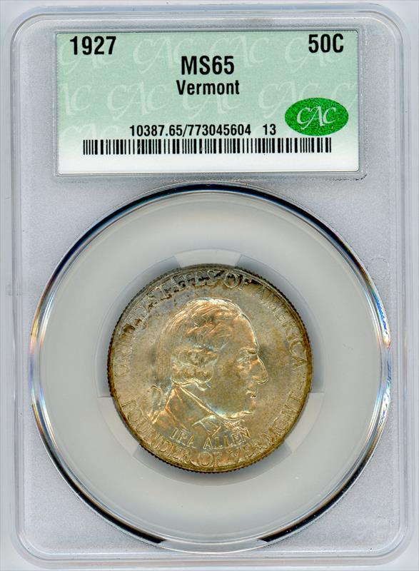 1927 Vermont Commemorative Half Dollar 50c, CACG MS-65 - Nice Original Coin, PQ