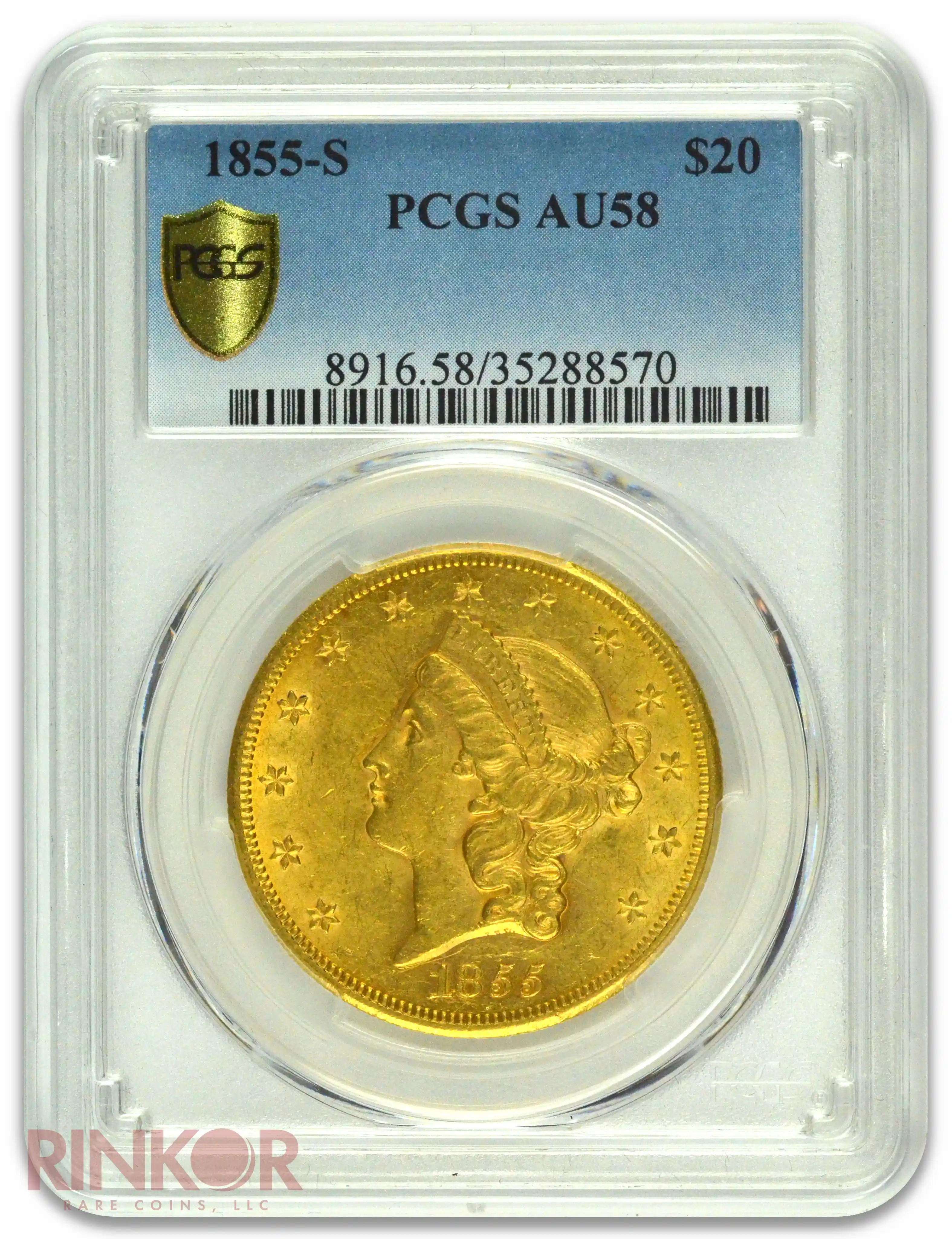 1855-S $20 Liberty Head PCGS AU-58
