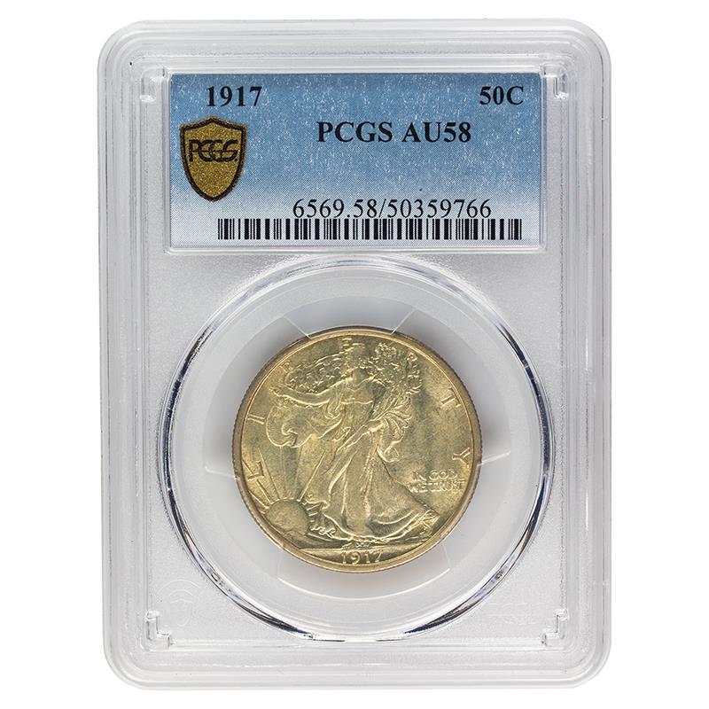 1917 Walking Liberty Half Dollar, 50C PCGS AU 58