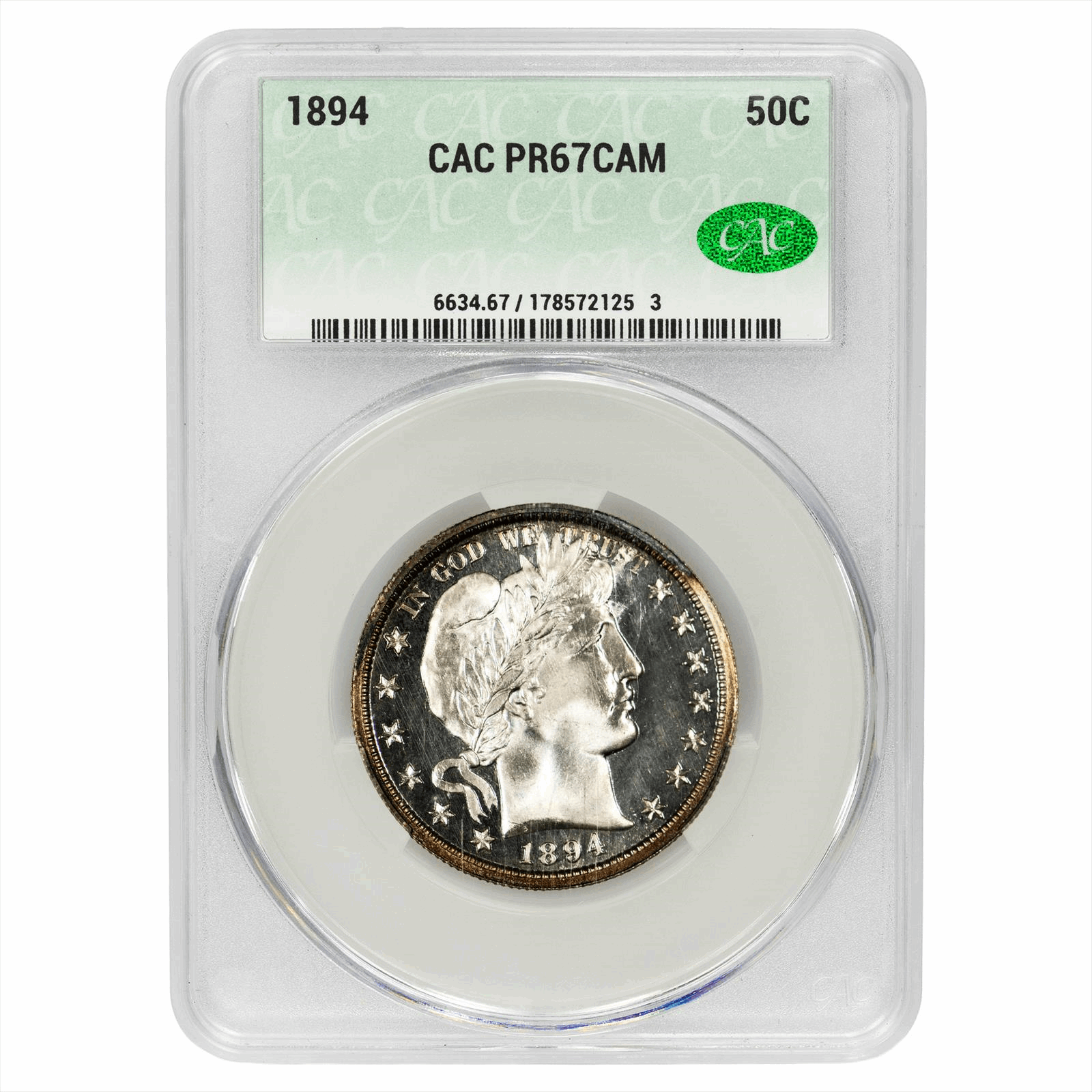1894 Barber Half Dollar 50c , CACG PR 67 CAM - Excellent Eye Appeal