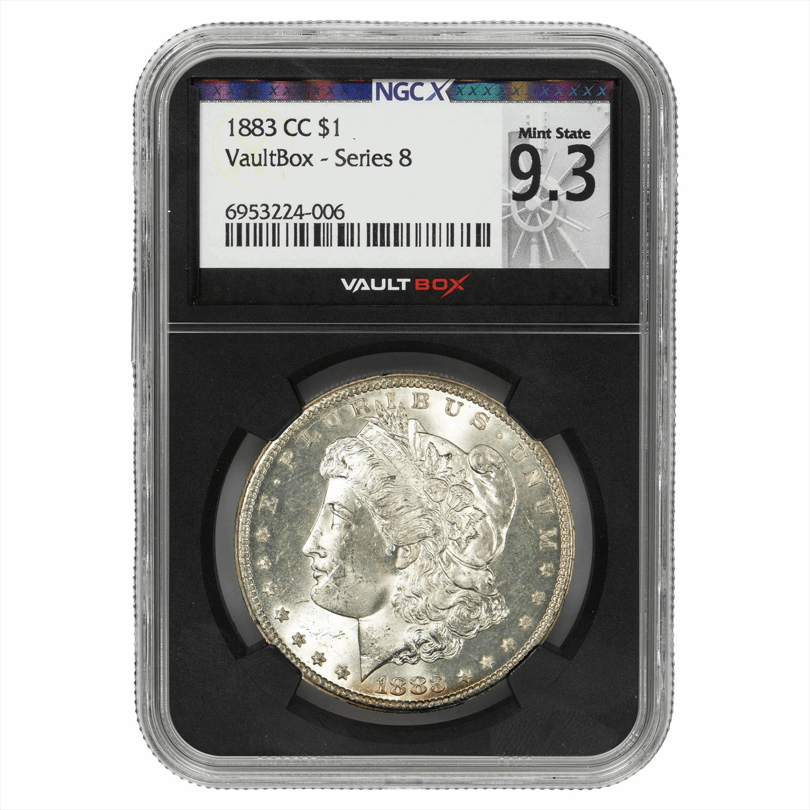 1883-CC Morgan Silver Dollar $1 NGCx Mint State 9.3 VaultBox Series 8