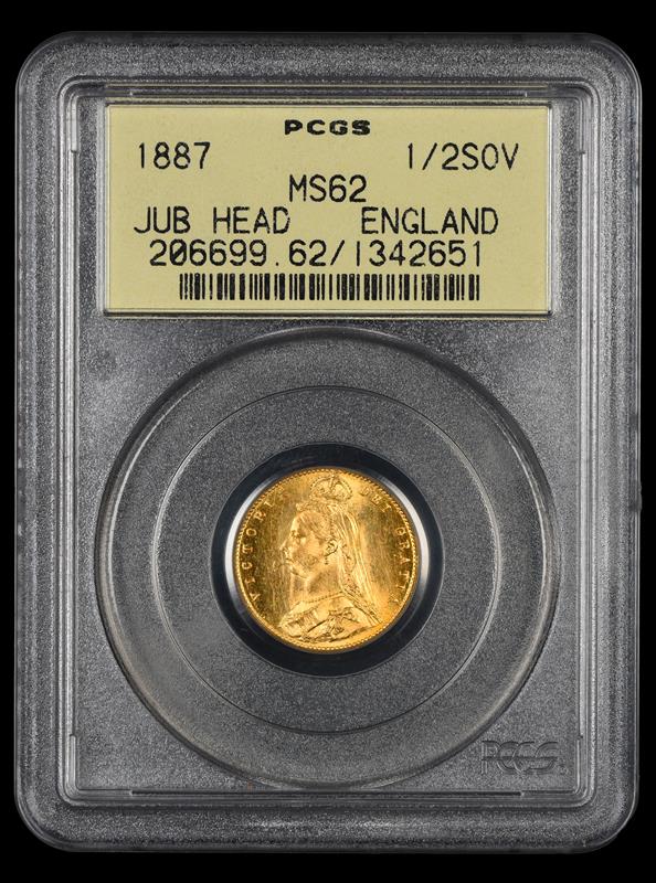 1887 England 1/2 Gold Sovereign Jubilee Head OGH PCGS MS 62
