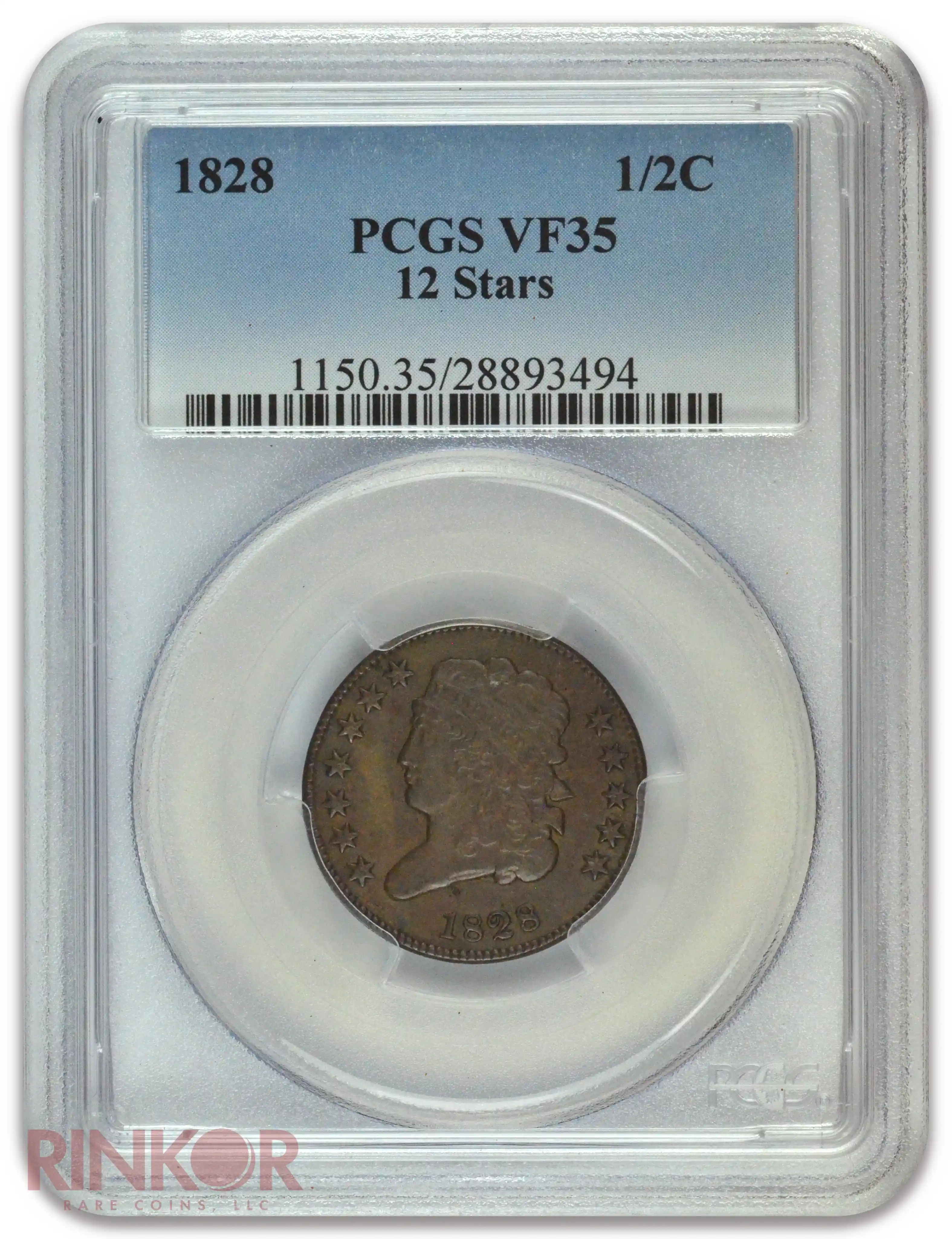 1828 Half Cent 12 Stars Classic Head PCGS VF-35