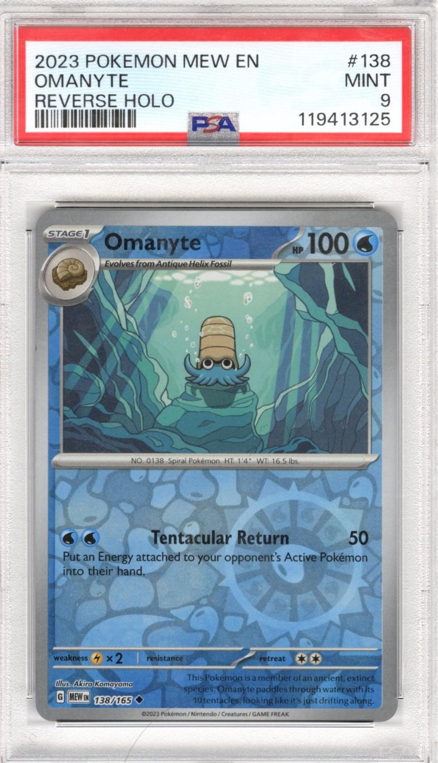 2023 Pokemon Mew En Omanyte Reverse Holo #138 PSA MINT 9 