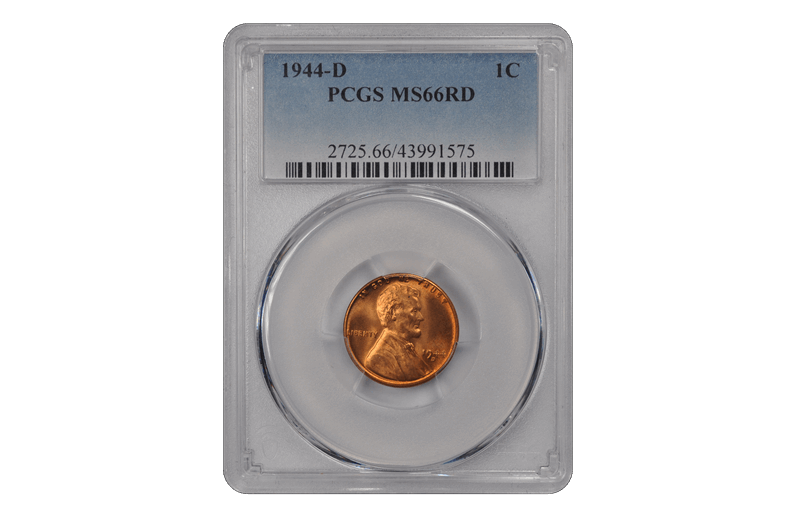 1944-D 1C Lincoln Cent - Type 1 Wheat Reverse PCGS RD #3461-7 MS66
