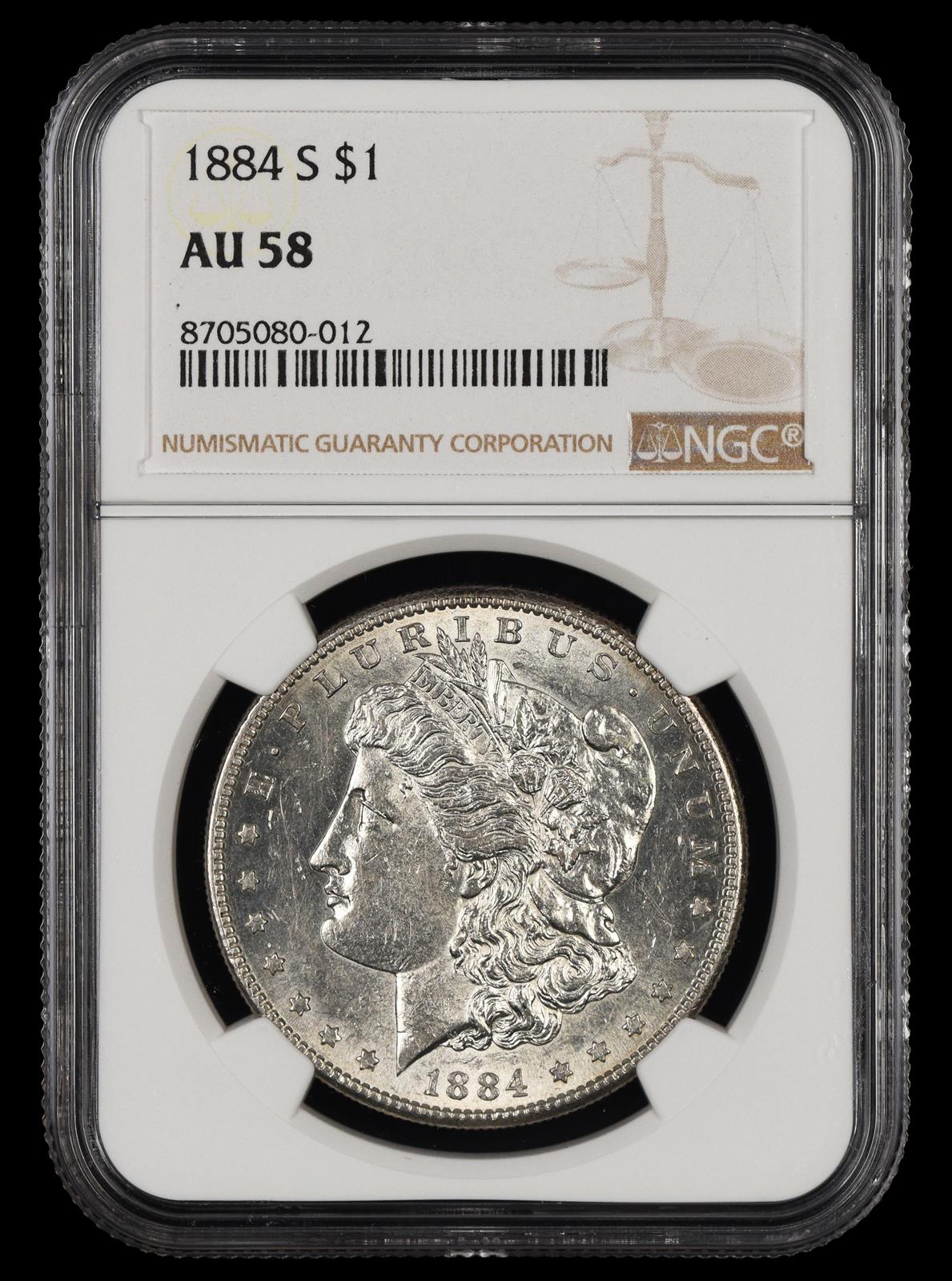1884 S $1 NGC AU-58