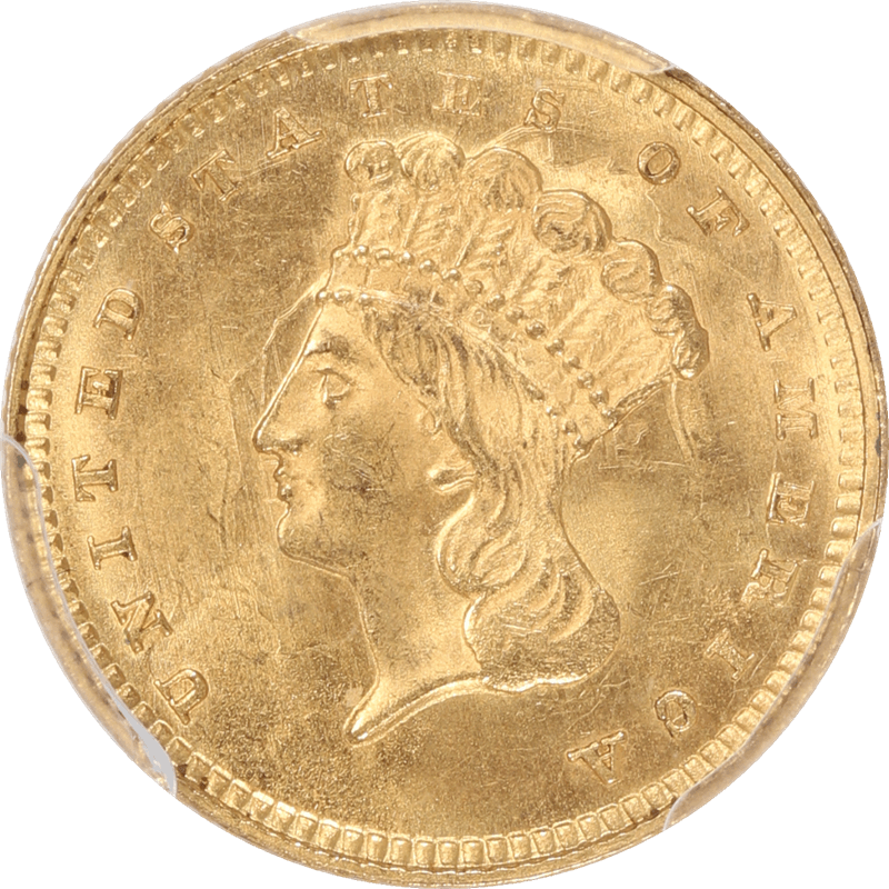 1862 Indian Princess Gold Dollar, Type - 3, PCGS MS-64+ Lustrous, PQ++