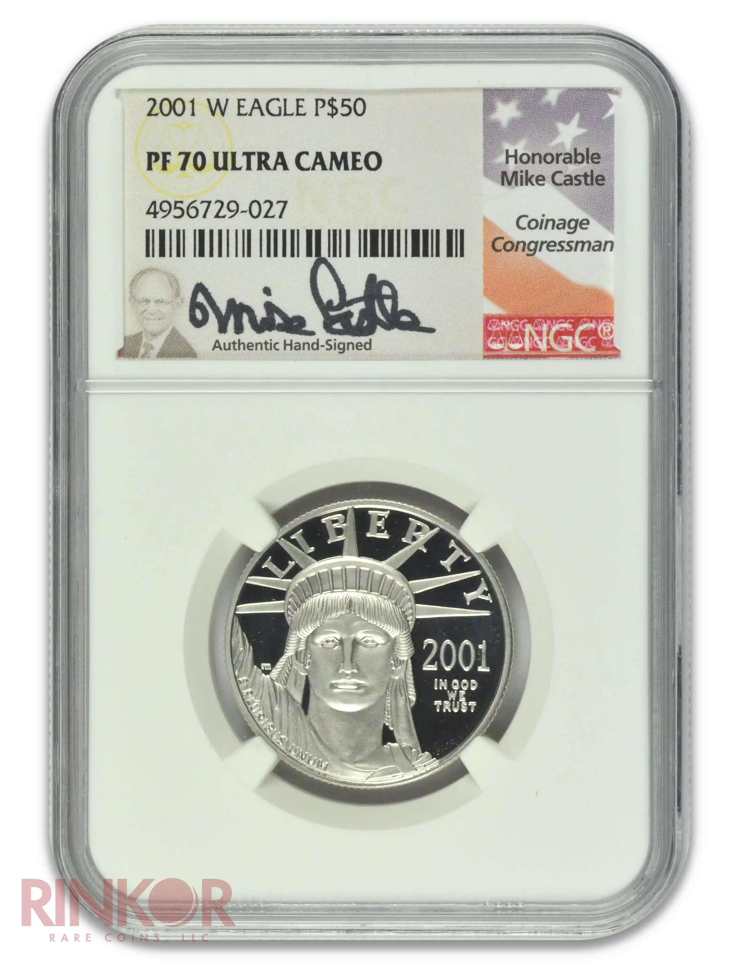 2001-W Platinum Eagle Mike Castle Signature P$50 NGC PF 70