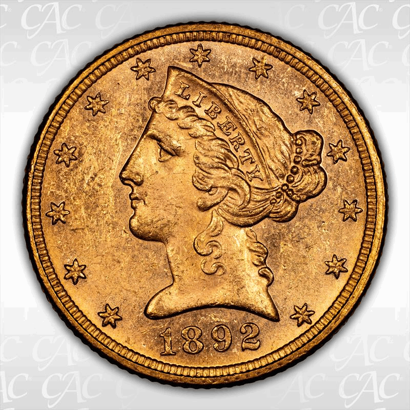 1892 $5 CACG MS 63