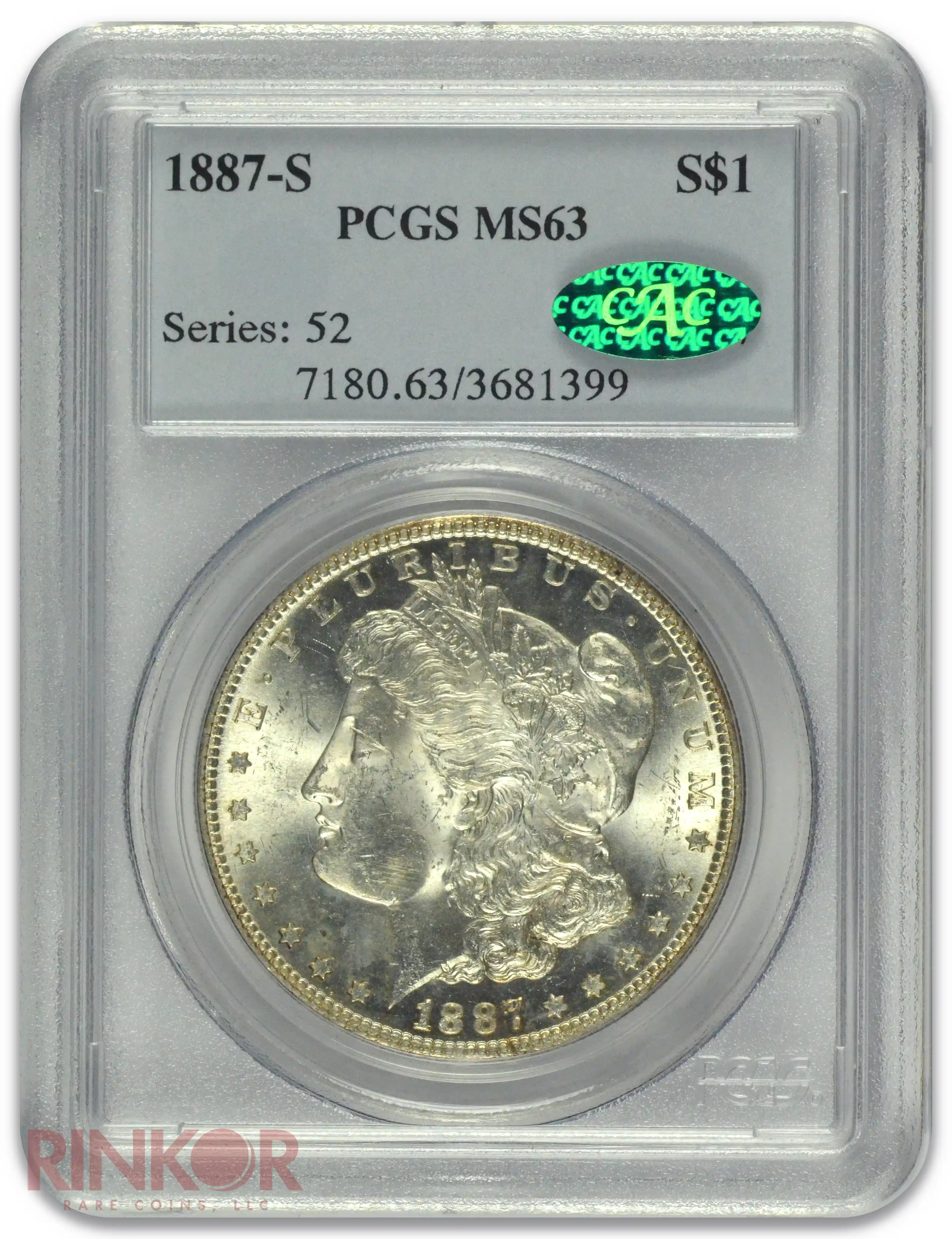 1887-S $1 Morgan Dollar PCGS MS 63 CAC