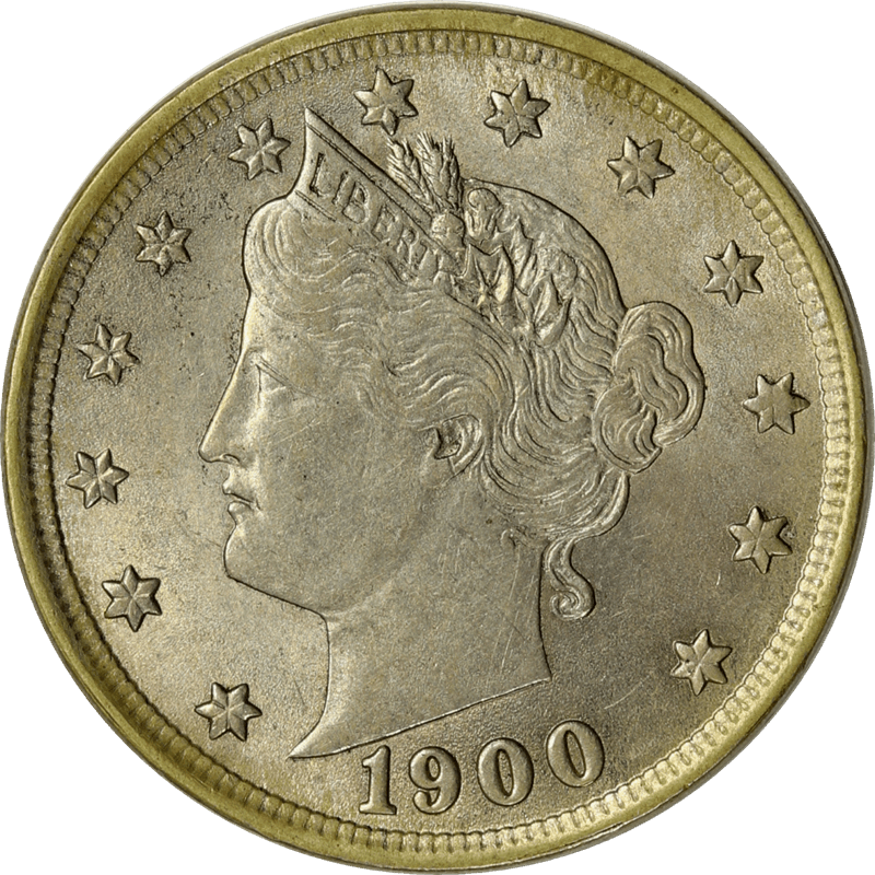 1900 Liberty or V-Nickel 5c, Uncirculated - Original Toning