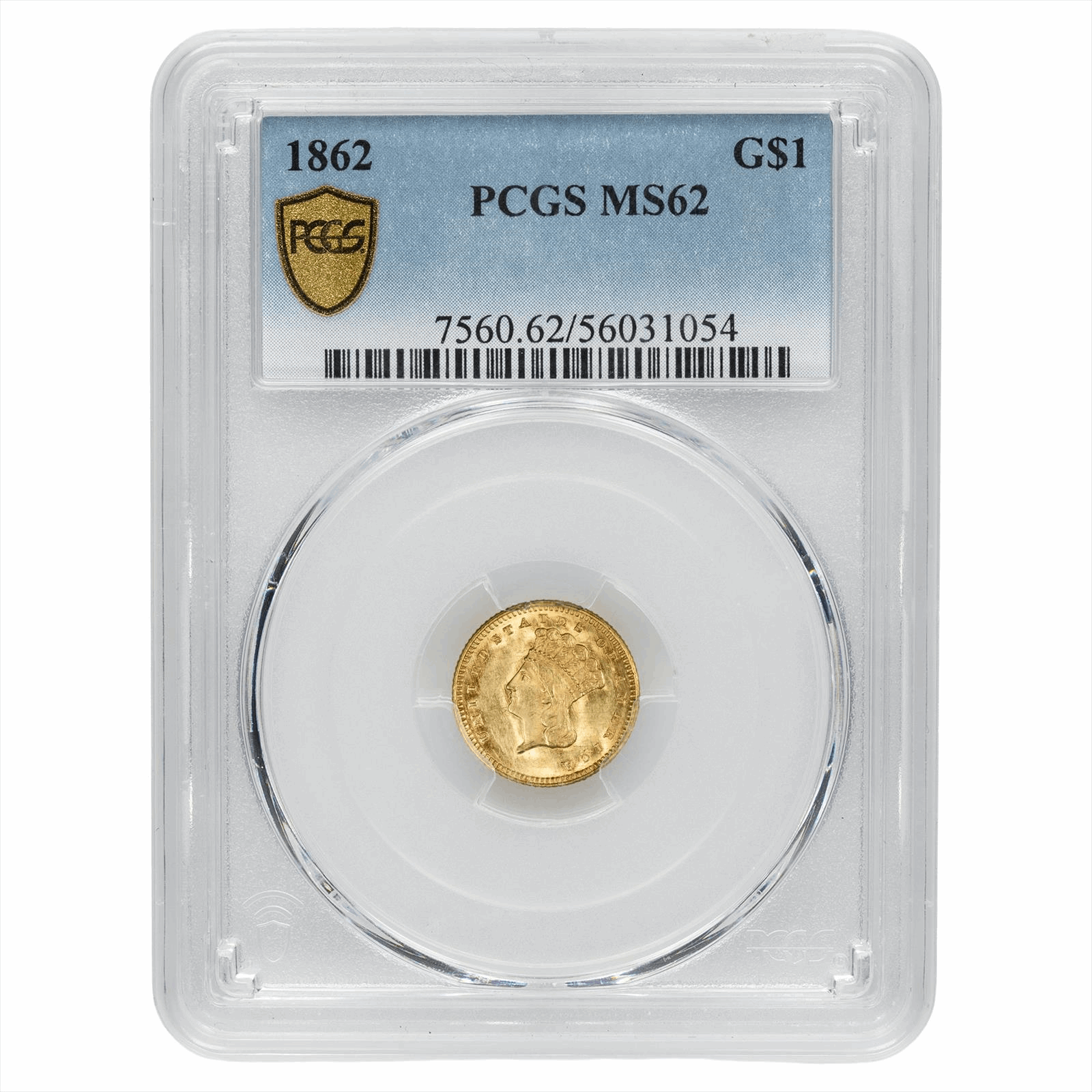 1862 Indian Princess Head Gold Dollar $1 PCGS MS 62