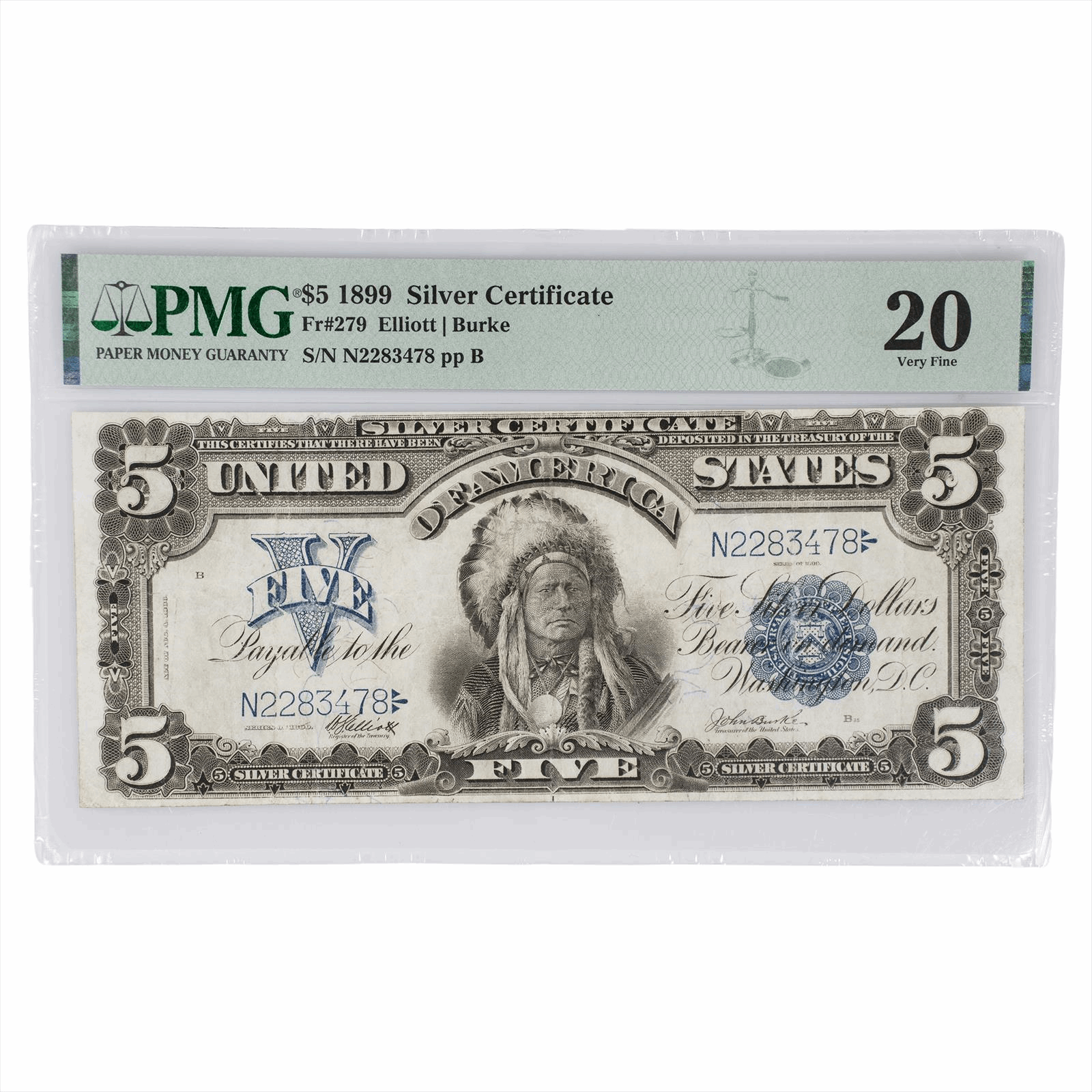 1899 $5 US Silver Certificate Fr#279 PMG Very Fine 20