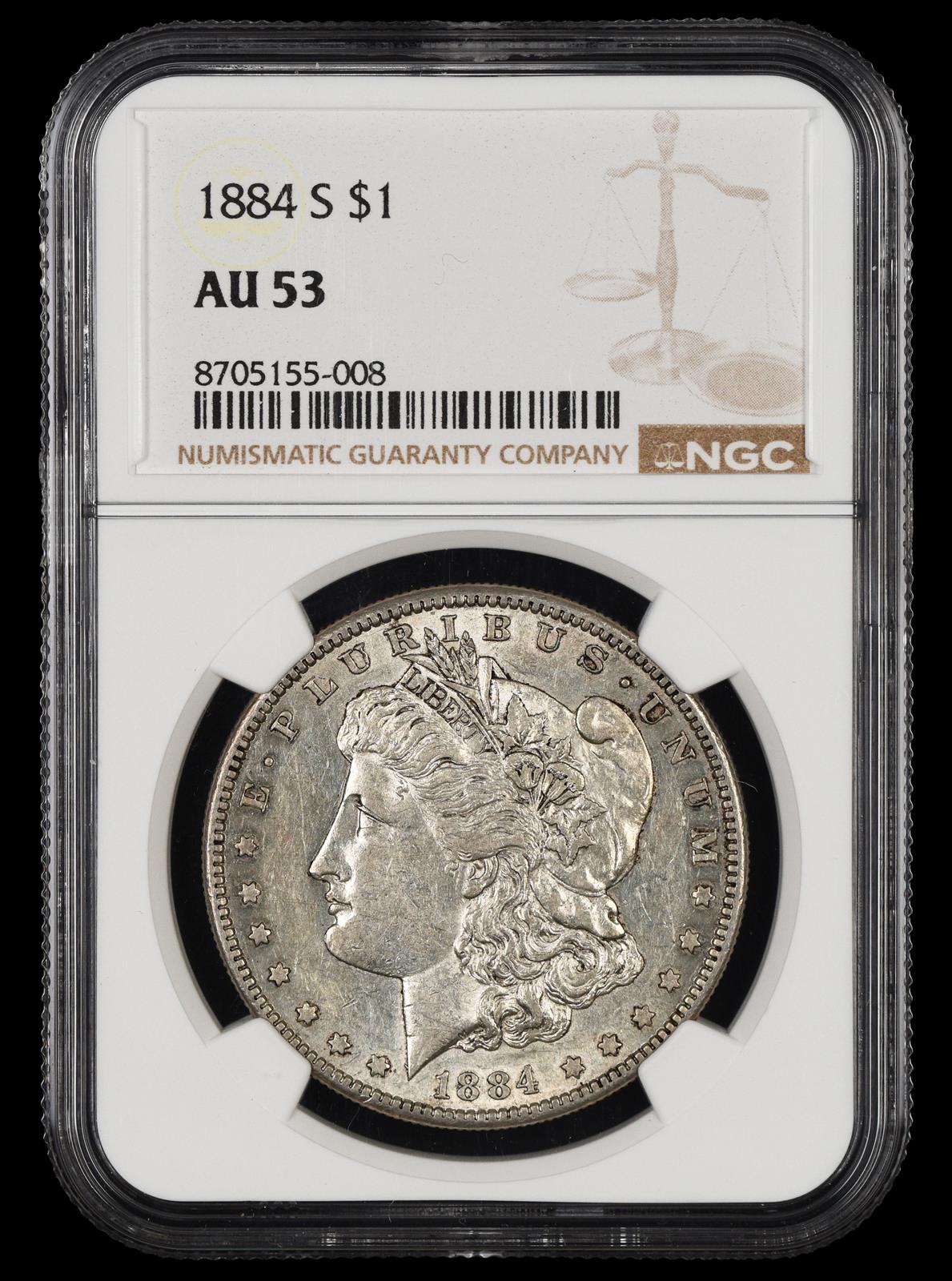 1884 S $1 NGC AU53